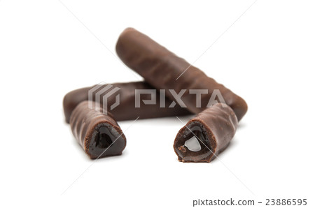chocolate sticks with filling isolated 23886595