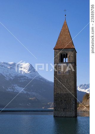 Church tower in lake Reschen Church tower in lake Reschen 23889786