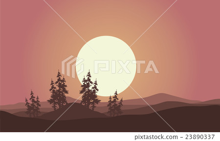 Silhouette of hills and spruce scenery 23890337