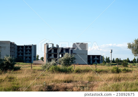 Completely destroyed brick building 23892675