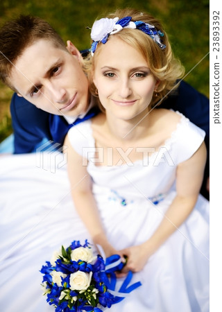 Happy bride and groom on their wedding 23893392