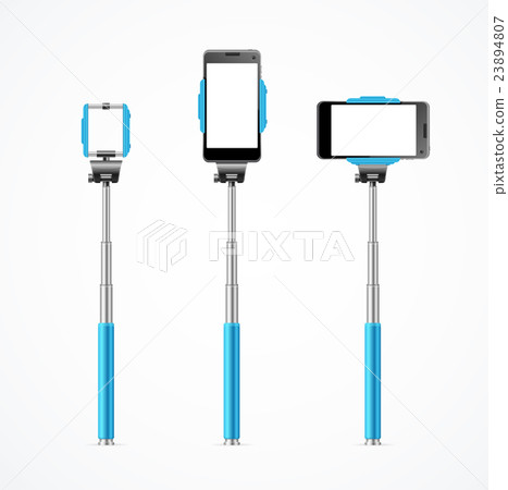 Monopod Selfie Blue Set. Vector 23894807