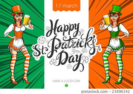 Cute girl serving Saint Patrick's Day beer vector 23896142