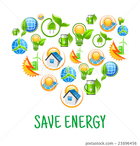 Renewable energy symbols shaped as heart 23896456