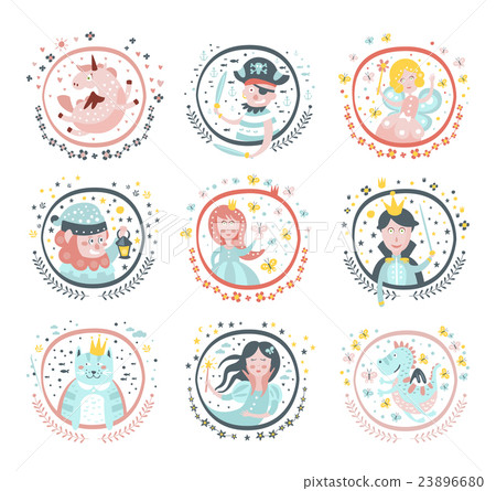 Fairy Tale Characters Girly Stickers In Round 23896680