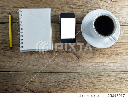 Black coffee with notebook,smartphone 23897917