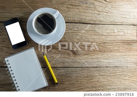 Black coffee with notebook,smartphone 23897918