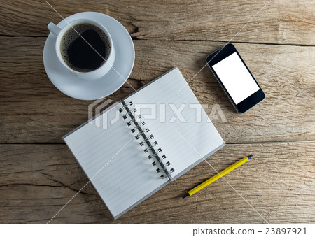 Black coffee with notebook,smartphone Black coffee with notebook,smartphone 23897921