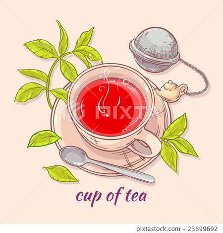 cup of tea with spoon and strainer 23899692