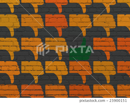 Social network concept: thumb up icon on wall Social network concept: thumb up icon on wall 23900151