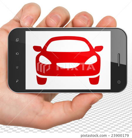 Travel concept: Hand Holding Smartphone with Car 23900179