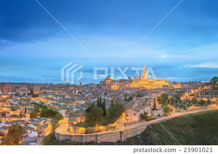 Toledo cityscape and Tagus River from hill, Spain Toledo cityscape and Tagus River from hill, Spain 23901021