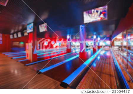 Blurred image of colorful bowling arena with Blurred image of colorful bowling arena with 23904427