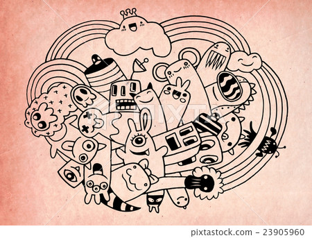 Hand drawn Crazy doodle Monster City,drawing style Hand drawn Crazy doodle Monster City,drawing style 23905960