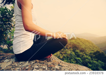 young fitness yoga woman at mountain peak young fitness yoga woman at mountain peak 23910378