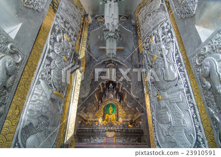 Golden ancient buddha in Silver temple chiangmai Golden ancient buddha in Silver temple chiangmai 23910591