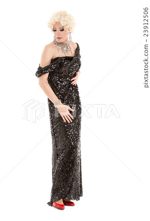 Portrait Drag Queen in Black Evening Dress Performing Portrait Drag Queen in Black Evening Dress Performing 23912506