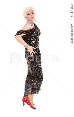 Portrait Drag Queen in Black Evening Dress Performing 23912508