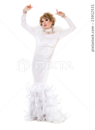 Portrait Drag Queen in White Dress Performing 23912531