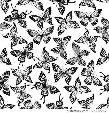 Black and white butterflies seamless pattern 23912787