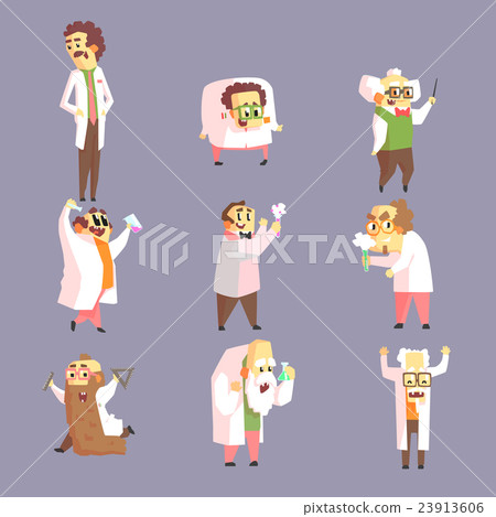 Set Of Funny Mad Scientists In Lab Coats 23913606