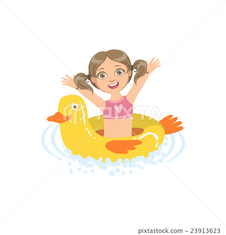 Girl In Water With Toy Duck Float 23913623