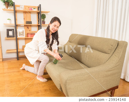 噴灑在沙發的婦女防臭劑 噴灑在沙發的婦女防臭劑 23914148