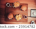 fast food set big hamburger and french fries  23914782