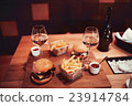 fast food set big hamburger and french fries  23914784