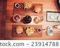 fast food set big hamburger and french fries  23914788