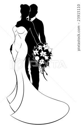 Bride And Groom Wedding Silhouette Couple Stock Illustration