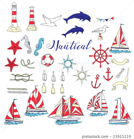 Nautical set with ships and wheel - Stock Illustration [23915219] - PIXTA