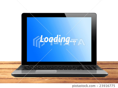 Black laptop on wooden table isolated on white Black laptop on wooden table isolated on white 23916775