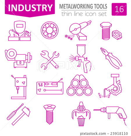 Metal working tools icon set. Thin line design 23918110