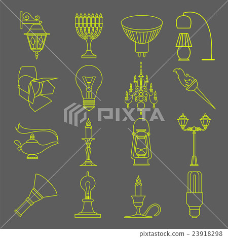 Lighting elements icon set. Thin line design Lighting elements icon set. Thin line design 23918298