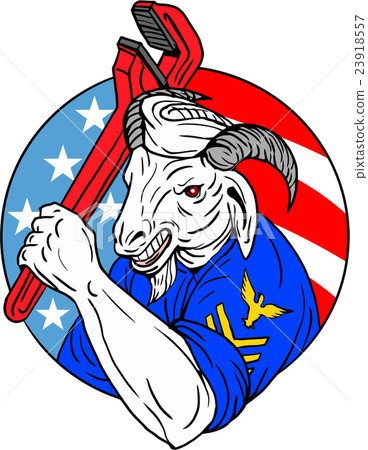Navy Goat Holding Pipe Wrench USA Flag Circle Navy Goat Holding Pipe Wrench USA Flag Circle 23918557