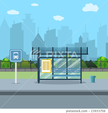 Bus stop with city background . Bus stop with city background . 23933708