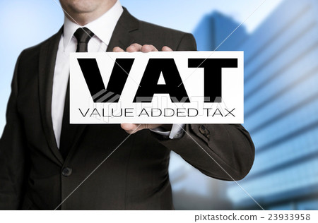 vat sign is held by businessman 23933958