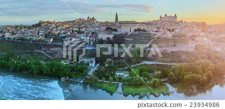 Toledo cityscape and Tagus River from hill, Spain Toledo cityscape and Tagus River from hill, Spain 23934986