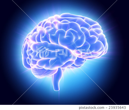 3D illustration of bright blue brain. 23935643