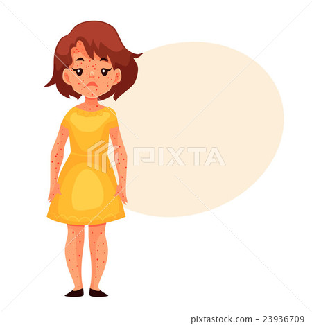 Little girl in yellow dress having chickenpox 23936709