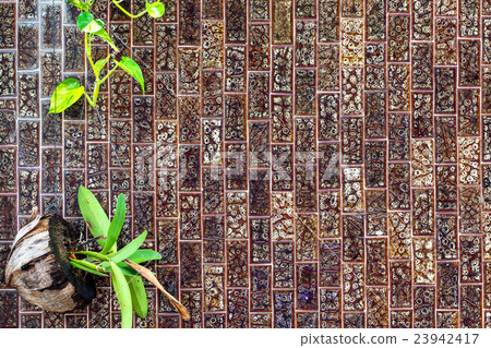 tile background with green leaf decoration tile background with green leaf decoration 23942417
