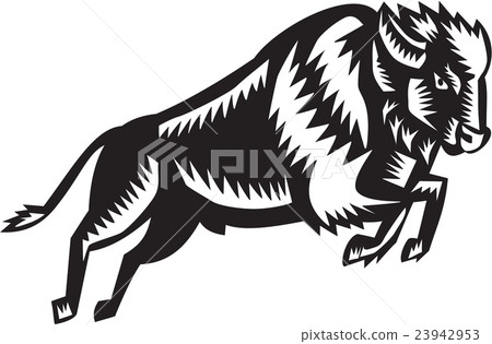 American Bison Buffalo Jumping Woodcut 23942953