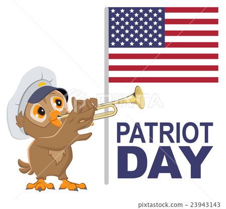 Patriot Day USA. Owl bugler in white cap plays Patriot Day USA. Owl bugler in white cap plays 23943143