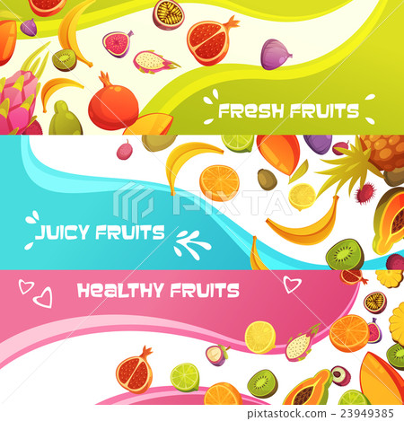 Fresh Fruits Horizontal Banners Set - Stock Illustration [23949385] - PIXTA