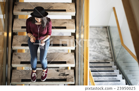 Calm Casual Leisure Activity Listening Internet Concept 23950025