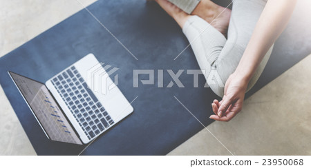 Woman Yoga Practice Pose Training Concept Woman Yoga Practice Pose Training Concept 23950068