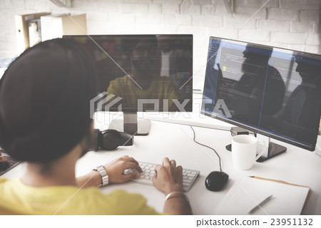 Programmer Working Computer Monitor HTML Concept 23951132