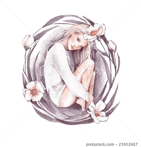 Romantic watercolor illustration with girl Romantic watercolor illustration with girl 23952687