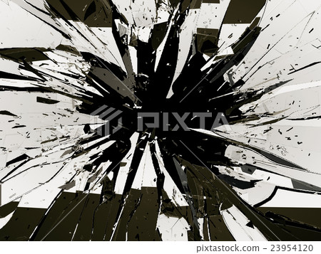 Pieces of destructed Shattered glass on black Pieces of destructed Shattered glass on black 23954120